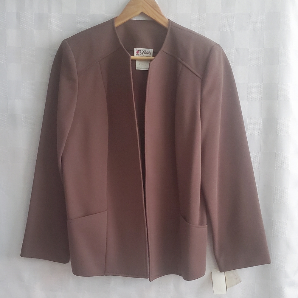 VTG D'ALLAIRDS Brown Wool Blend Knit Blazer Open Front Cardigan Jacket Pockets